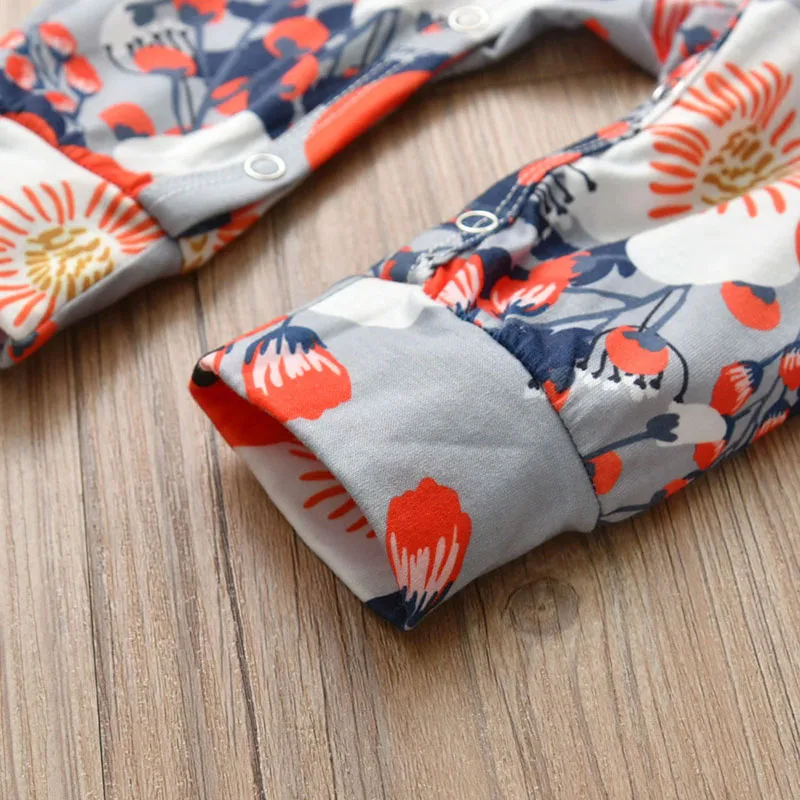 Baby Floral Print One-Piece Jumpsuit with Ribbon Headband Long Sleeve 2 pcs Set - Image 4