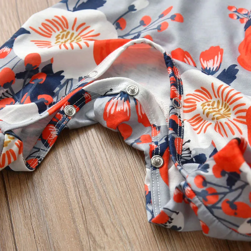 Baby Floral Print One-Piece Jumpsuit with Ribbon Headband Long Sleeve 2 pcs Set - Image 5