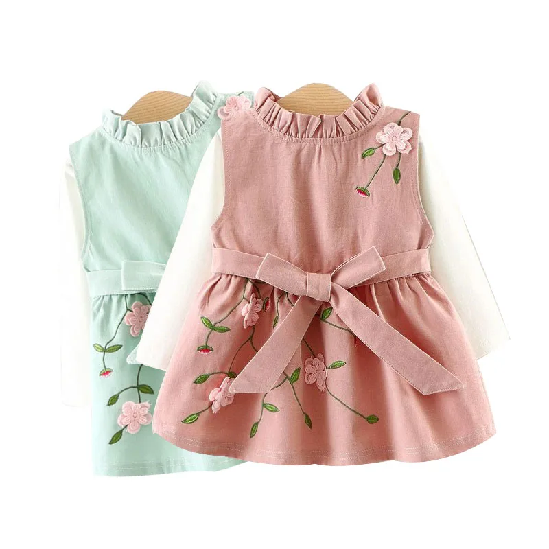 Baby Girl Floral Applique A-Line Dress Sleeveless & Solid Shirt 2 pcs Set