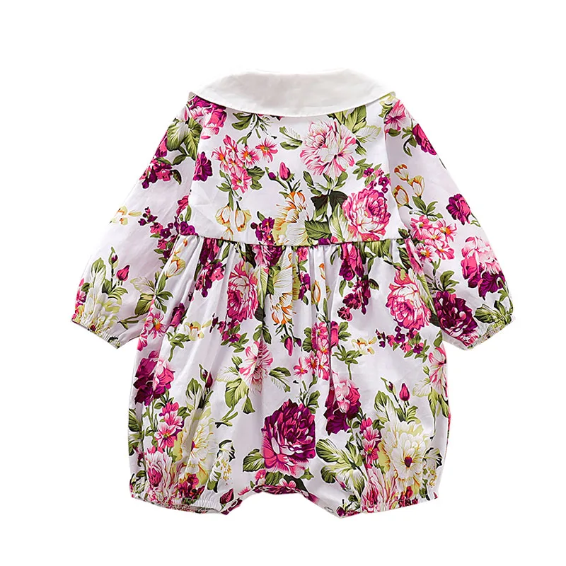 Baby Girl Floral Rose Romper Long Sleeve Button One Piece - Image 2
