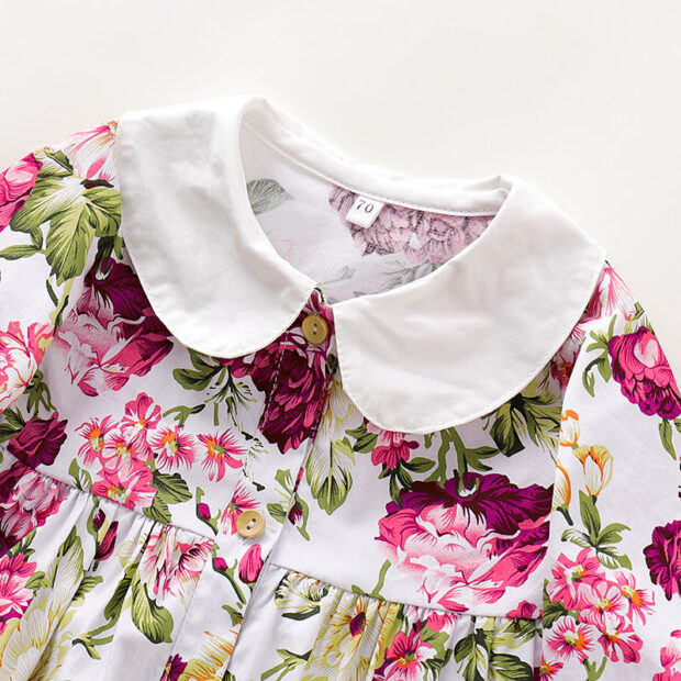 Baby Girl Floral Rose Romper Long Sleeve Button One Piece - Image 3