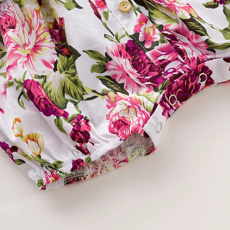 Baby Girl Floral Rose Romper Long Sleeve Button One Piece - Image 5