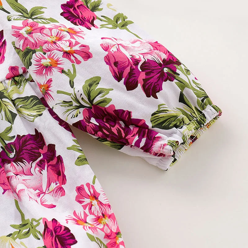 Baby Girl Floral Rose Romper Long Sleeve Button One Piece - Image 4