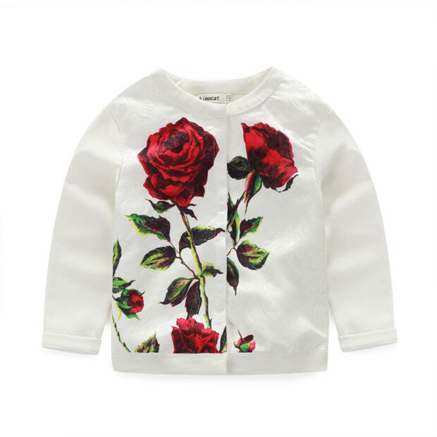 Toddler Girl Rose Print Track Jacket, T-Shirt & Floral Sequin Denim Jeans - Image 2