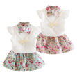 Floral Pattern Elastic Skirt & Sleeveless Top with Beaded Necklace