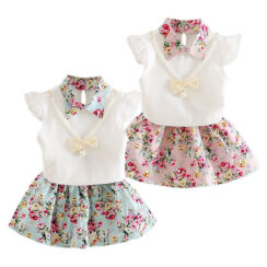 Floral Pattern Elastic Skirt & Sleeveless Top with Beaded Necklace