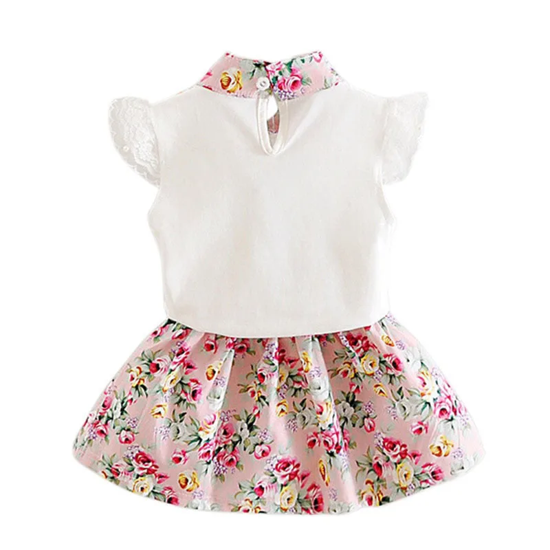 Floral Pattern Elastic Skirt & Sleeveless Top with Beaded Necklace - Image 2