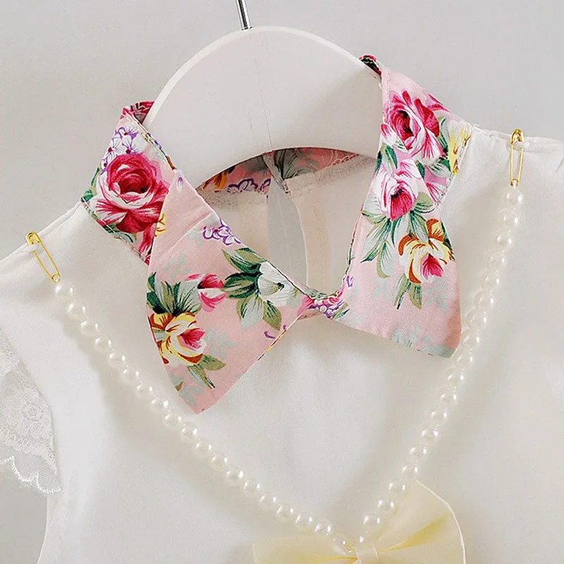 Floral Pattern Elastic Skirt & Sleeveless Top with Beaded Necklace - Image 3