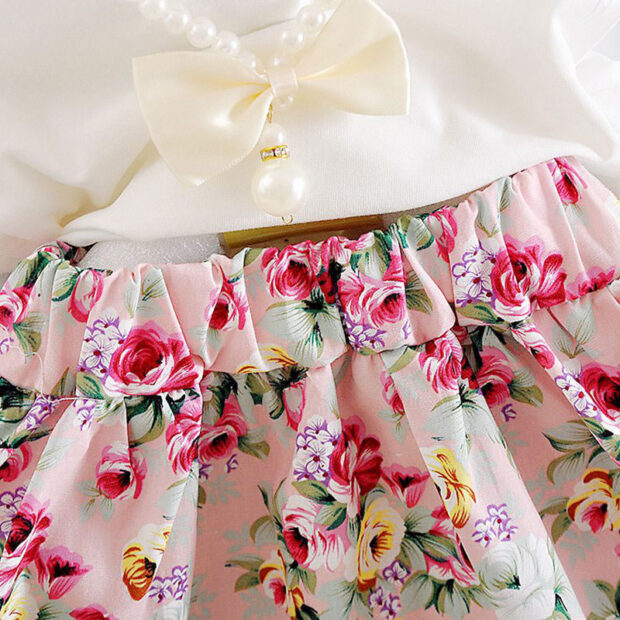 Floral Pattern Elastic Skirt & Sleeveless Top with Beaded Necklace - Image 5