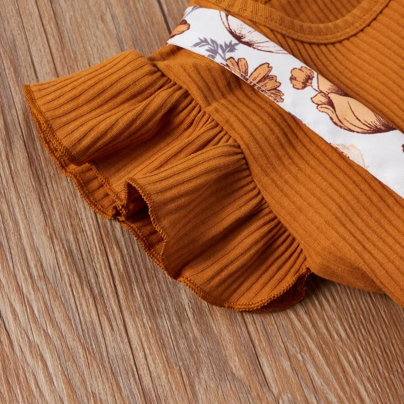 Floral Pattern Suspender Skirt & Ribbed Pattern Shirt Sleeveless with Ribbon Headband - Image 5