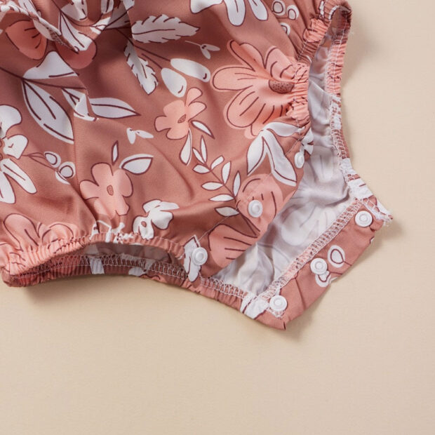 Flower Blossom Pattern Romper Sleeveless Open Back with Ribbon Headband - Image 4