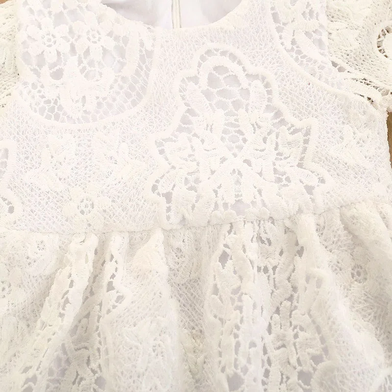 Flower Crocheted Lace Dress with Diaper Cover Short Sleeve for Girls - Image 6