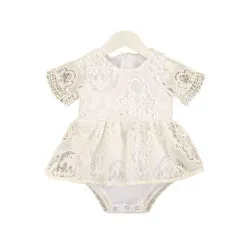 Flower Crocheted Lace Dress with Diaper Cover Short Sleeve for Girls