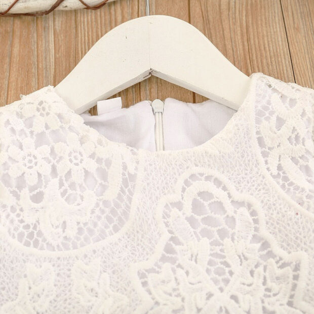 Flower Crocheted Lace Dress with Diaper Cover Short Sleeve for Girls - Image 3