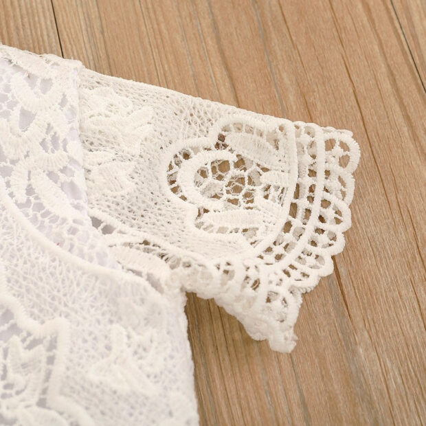 Flower Crocheted Lace Dress with Diaper Cover Short Sleeve for Girls - Image 4