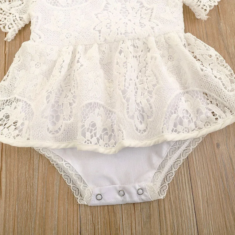 Flower Crocheted Lace Dress with Diaper Cover Short Sleeve for Girls - Image 5