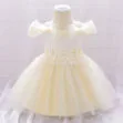 Princess Flower Patch Shoulder Strap Ruffled Wedding Gown Sleeveless