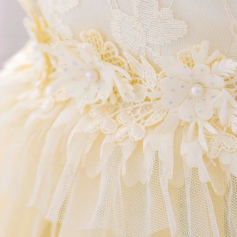 Princess Flower Patch Shoulder Strap Ruffled Wedding Gown Sleeveless - Image 5