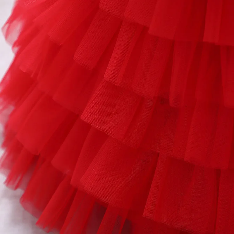 Princess Flower Patch Wedding Tulle Dress Tiered Sleeveless - Image 5