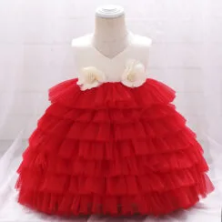 Princess Flower Patch Wedding Tulle Dress Tiered Sleeveless