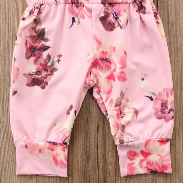 Flower Pattern No Sleeve Romper & Ribbon Headband Outfit - Image 4