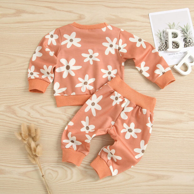 Flower Pattern Pullover Sweatshirt & Sweatpants Long Sleeve - Image 2