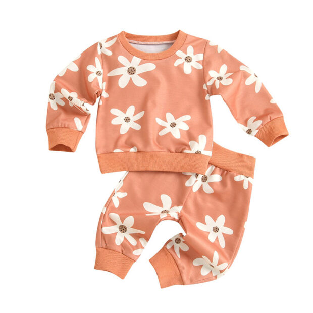 Flower Pattern Pullover Sweatshirt & Sweatpants Long Sleeve