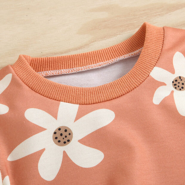 Baby Flower Pattern Pullover Sweatshirt & Pants