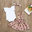 Flower Pattern Ribbon Suspender Dress & Plain Color Sleeveless Onesie with Headband - Image 2
