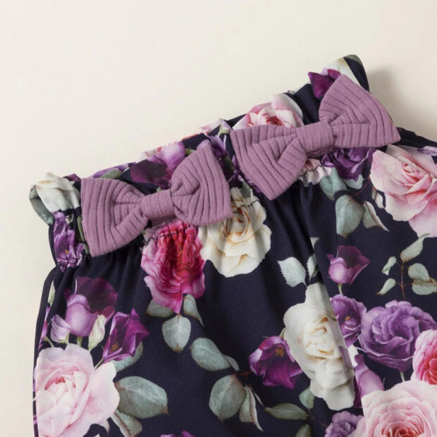 Flower Ribbon Elastic Pants & Ribbed Pattern Onesie Long Sleeve - Image 7