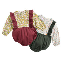 Baby Girl Flower Print Bodysuit with Ruffles Long Sleeve