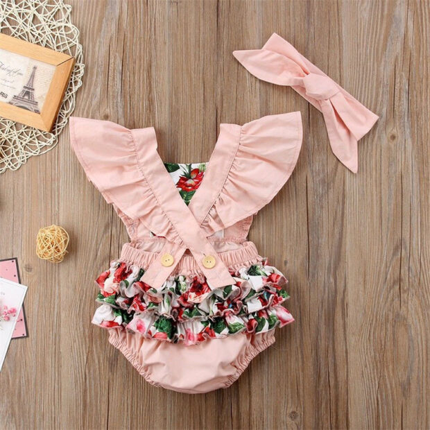 Baby Flower Pattern Suspender Romper