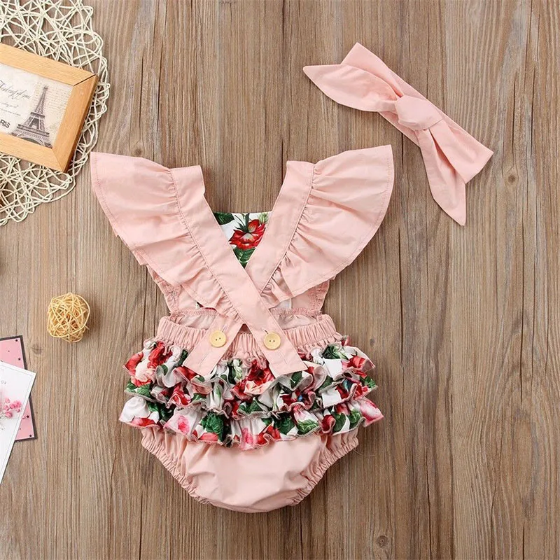 Flower Pattern Suspender Romper Sleeveless Open Back - Image 2