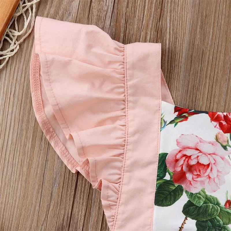 Flower Pattern Suspender Romper Sleeveless Open Back - Image 4