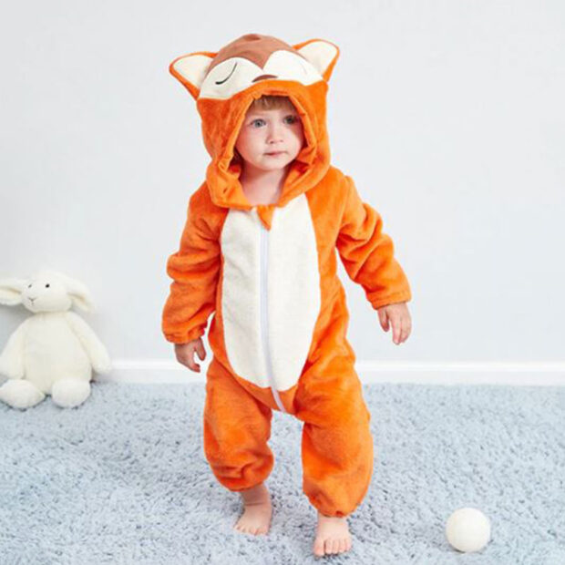 Baby Animal Fox Dressup Fleece Hoodie Jumpsuit Coverall for Boys & Girls - Image 2