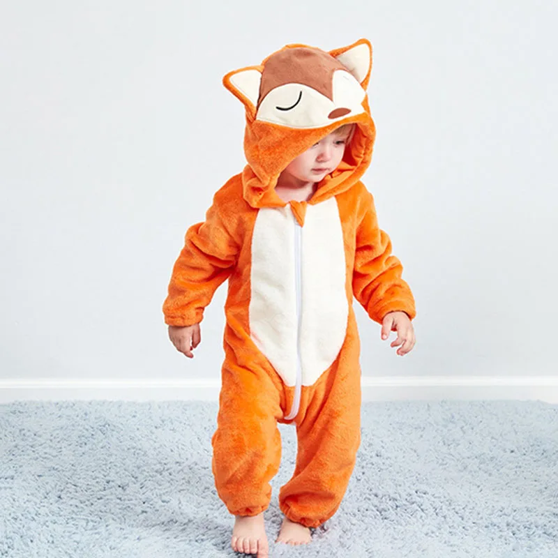 Baby Animal Fox Dressup Fleece Hoodie Jumpsuit Coverall for Boys & Girls