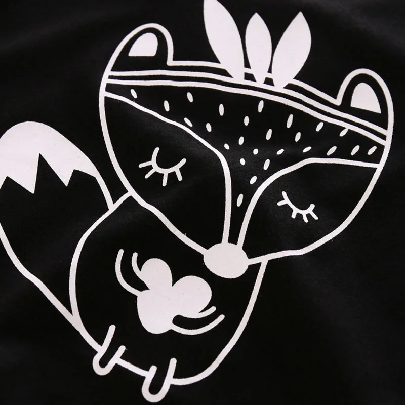 Long Sleeves Cartoon Fox Shirt Zig Zag Print Sweatpants - Image 2