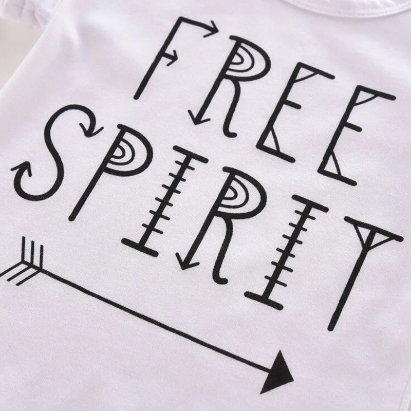 Baby Girl Letter Print Free Spirit T-Shirt & Leopard Pattern Pants with Ribbon Headband - Image 3