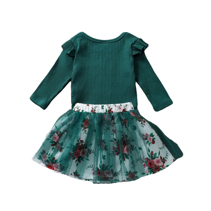 I Got it From Mama Letter Print Onesie & Floral Pattern Mesh Skirt Long Sleeve - Image 2