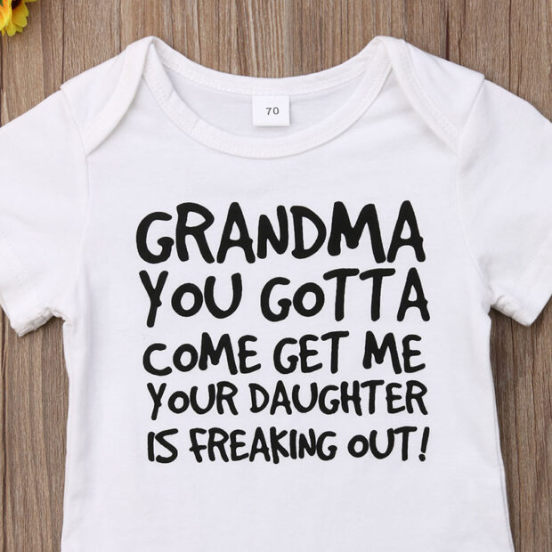 Funny Grandma Print Baby Onesie Short Sleeve - Image 3