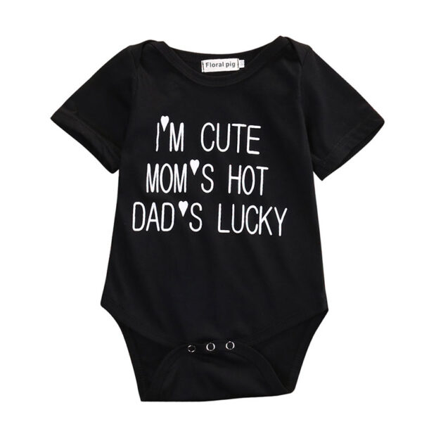 Baby Mom's Hot Daddy's Lucky Onesie Funny Print