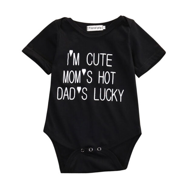 Funny Print Short Sleeve Mom's Hot Daddy's Lucky Onesie