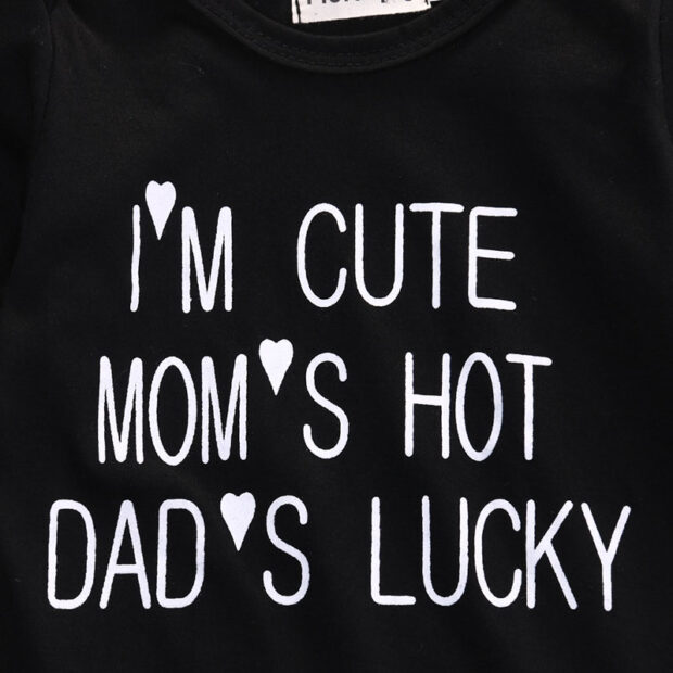 Funny Print Short Sleeve Mom's Hot Daddy's Lucky Onesie - Image 3