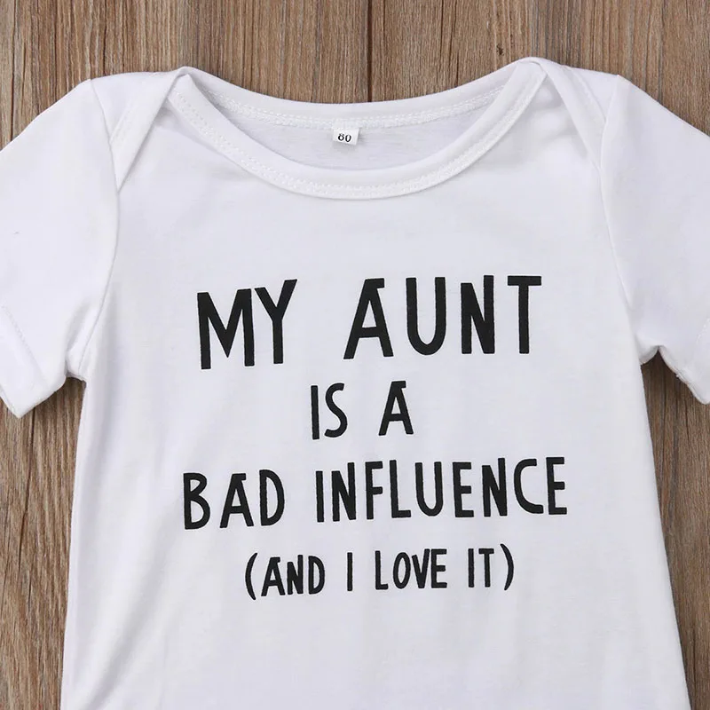 Funny Print My Aunt is a Bad Influence Onesie Short Sleeve - Image 3