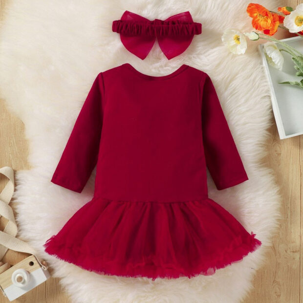 Funny Saying Look Like Dad Attitude Like Mom Tulle Dress Long Sleeve with Ribbon Headband - Image 2
