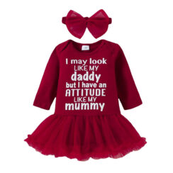 Funny Saying Look Like Dad Attitude Like Mom Tulle Dress Long Sleeve with Ribbon Headband