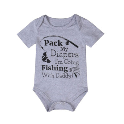 Funny Saying Pack my Diapers, Going Fishing with Daddy Onesie Short Sleeve