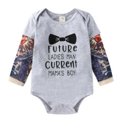 Baby Letter Print Future Ladies Man Onesie with Tattoo Sleeve