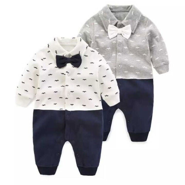 Baby Boy's Gentlemen Bow Tie Jumpsuit Long Sleeve Graphics Printed