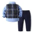 Baby Gentlemen Suit Solid Color Button Up Shirt & Pants Long Sleeve with Bow Tie & Plaid Vest 4 pcs Set - Image 2